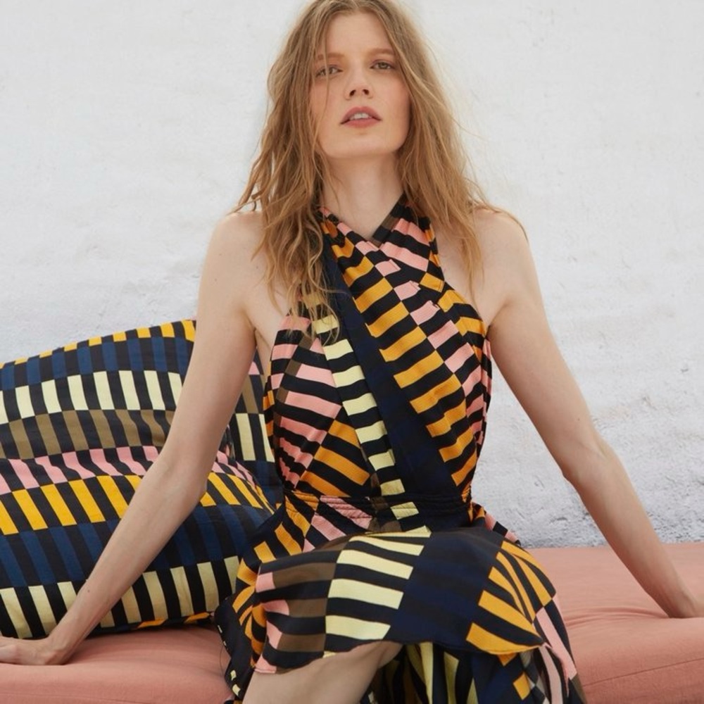 Nightingale Silk Halter Dress In Majorelle Print
